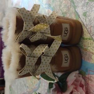 UGG Tan Kids Boots with Polka Dot Bows